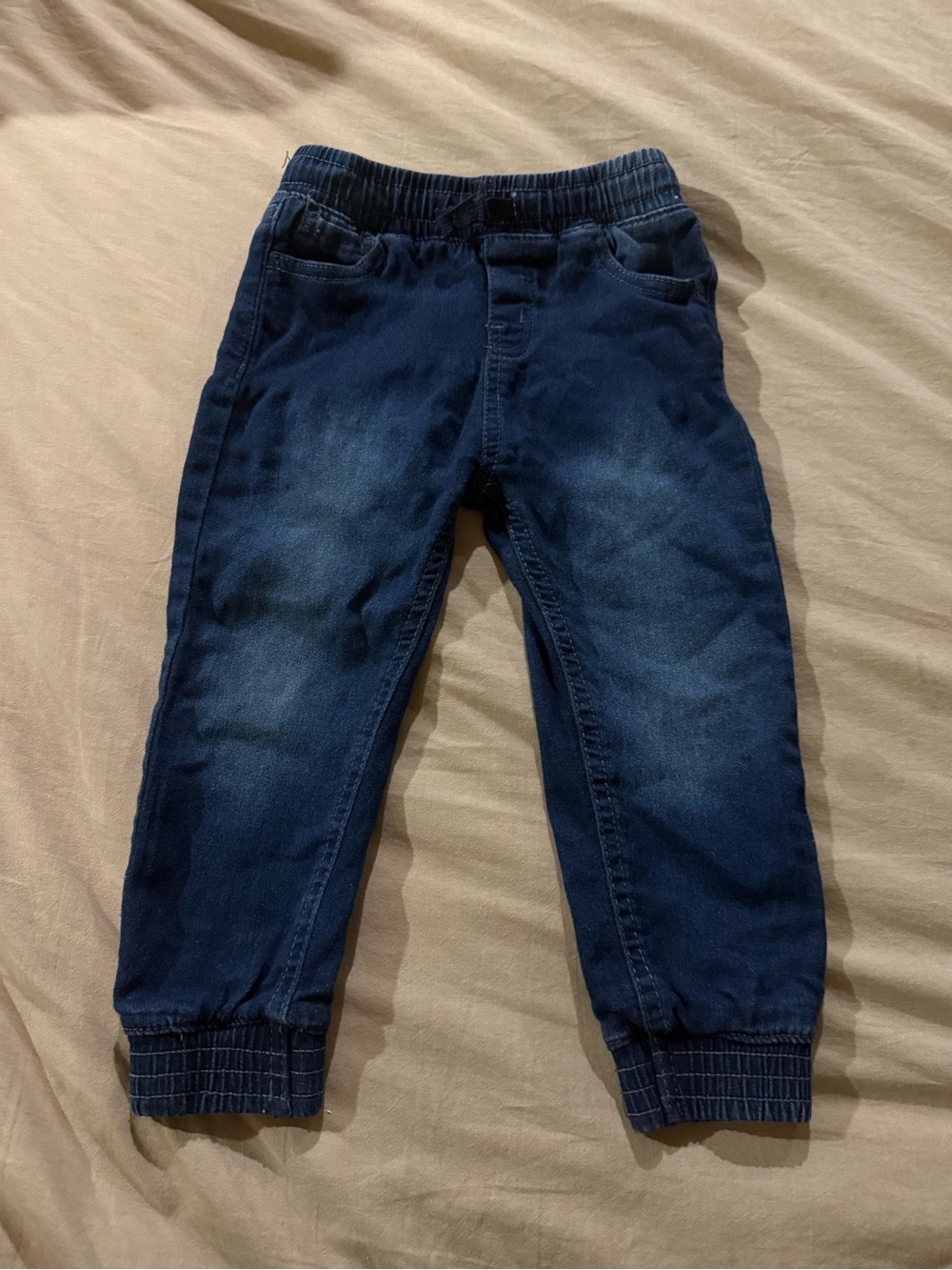 Children's Elastic-Waist Denim Jogger Pants - Navy Blue